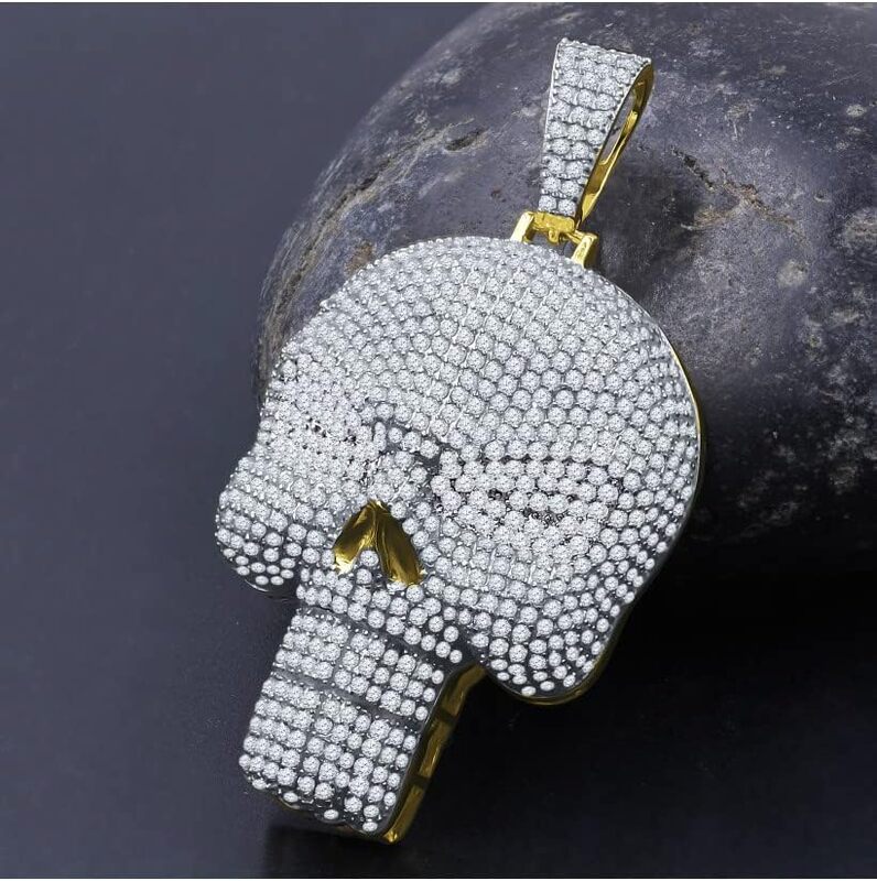 Men's 14K Gold Over Silver Pendant Skull Pave Charm Pendant